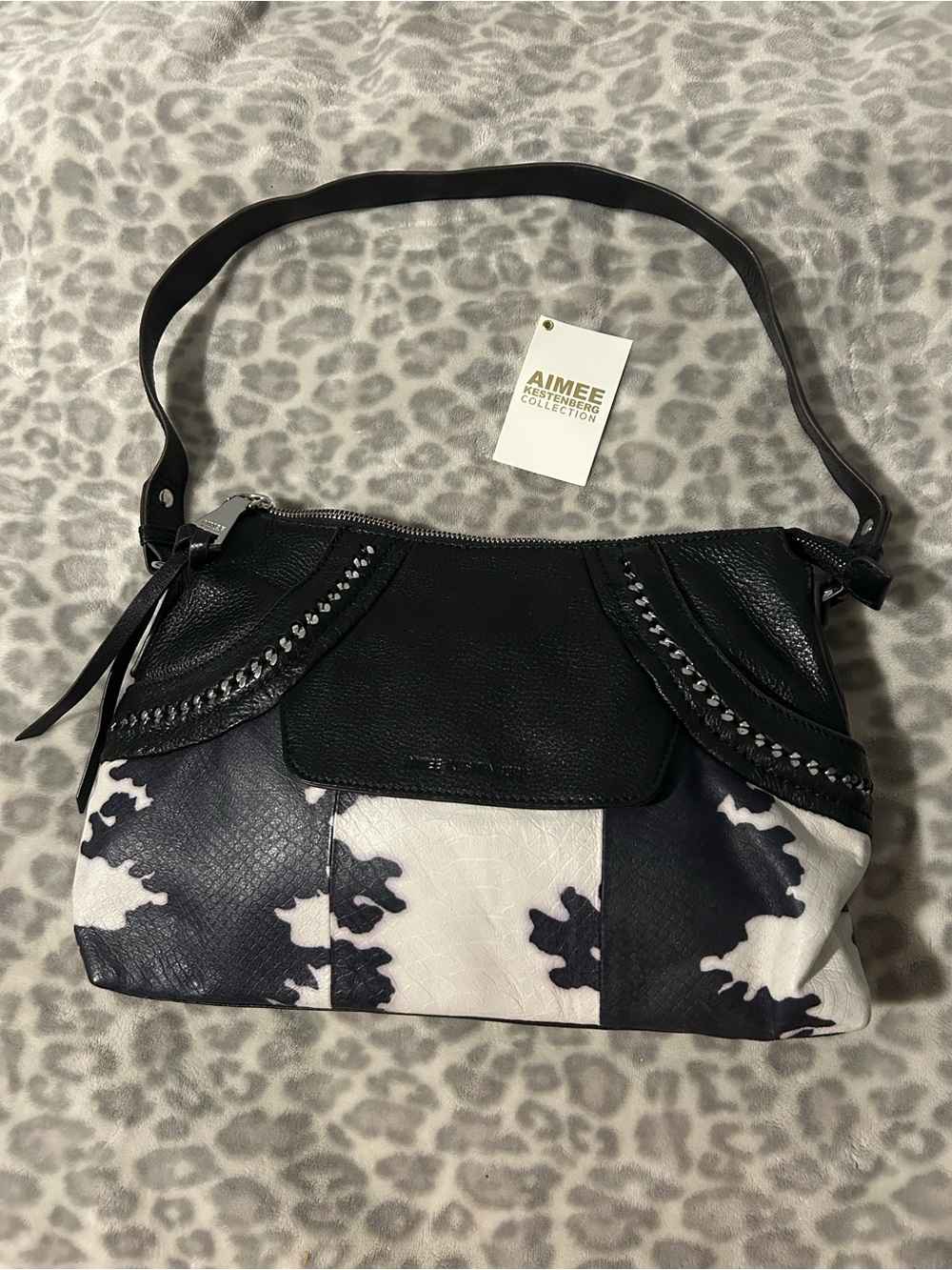 Aimee Kestenberg Black and White Patterned Leather Shoulder Bag